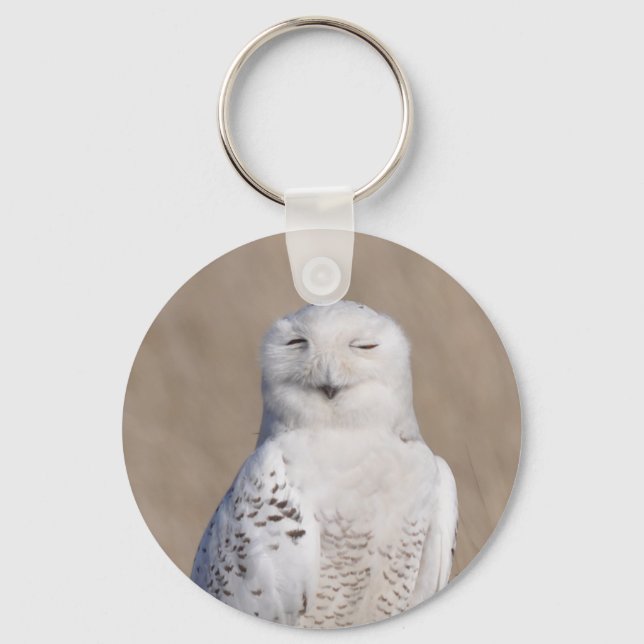 Winking Snowy Owl Keychain (Front)