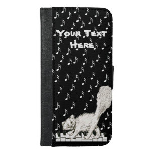 Winking White Cat Fluffy Tail on Piano Keys iPhone 6/6s Plus Wallet Case