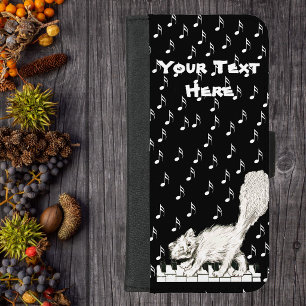 Winking White Cat Fluffy Tail on Piano Keys iPhone 8/7 Plus Wallet Case