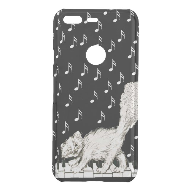 Winking White Cat Fluffy Tail on Piano Keys Uncommon Google Pixel Case (Back)