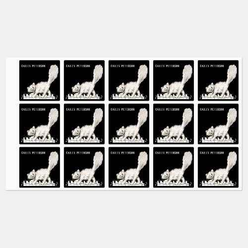 Winking White Cat on Piano Keys Music Notes Black Kids Labels