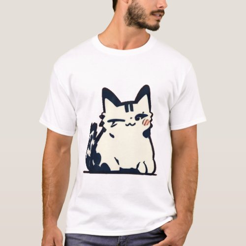 Winking White Cat T_Shirt