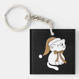 Winking Winter Cat Keychain