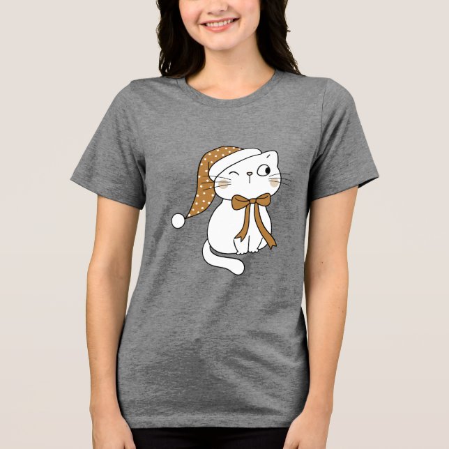 Winking Winter Cat Tri-Blend Shirt (Front)