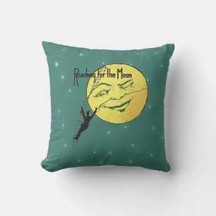 Winking Yellow Moon Face Man Climbing Ladder Green Outdoor Pillow