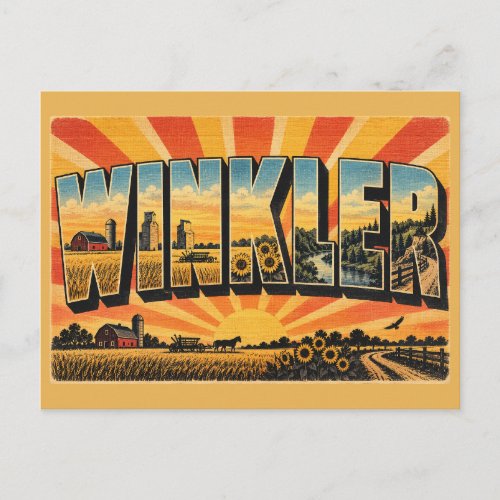 Winkler MB Prairie Farmland Harvest Art Postcard