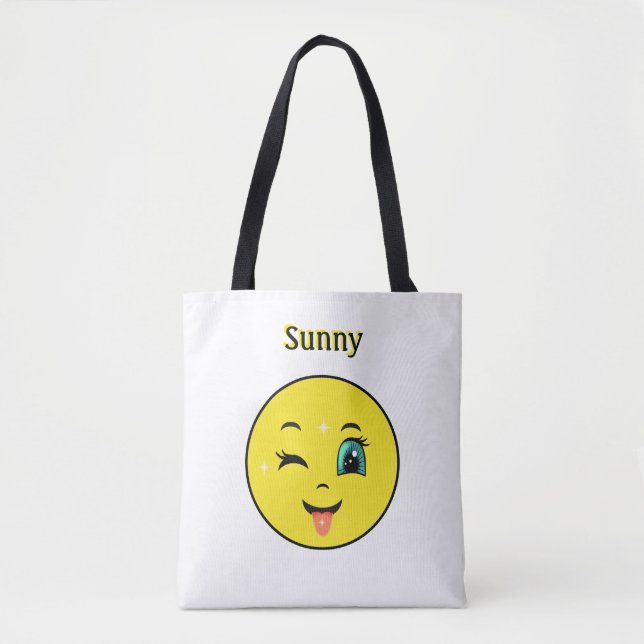 Winky Happy Face Emoji Tote Bag (Front)