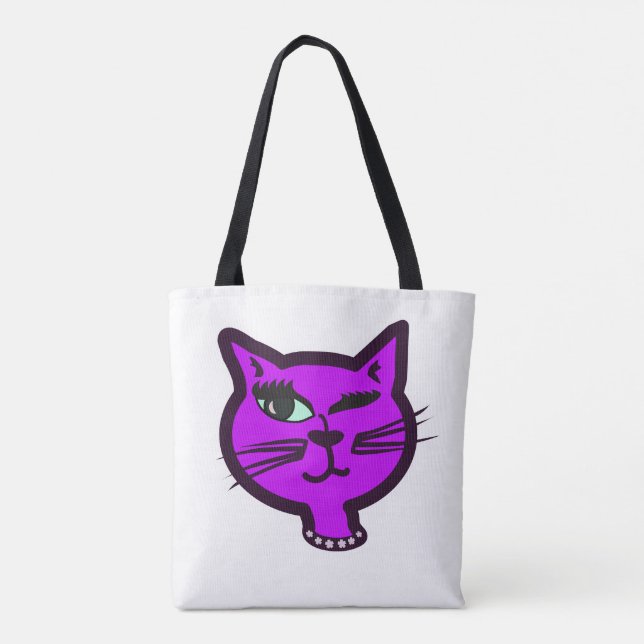 Winky Purple Cartoon Cat Tote Bag (Back)