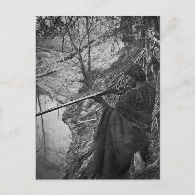 Winnebago Indian Chief Duck Hunting Grayscale Postcard (Front)