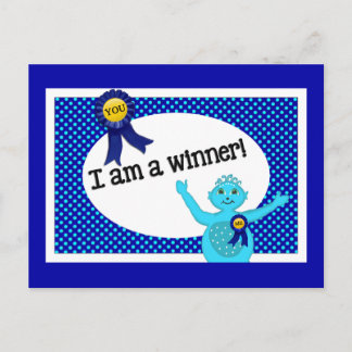 Winner Affirmations Blue Turquoise Polka Dots Postcard