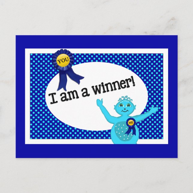Winner Affirmations Blue Turquoise Polka Dots Postcard (Front)