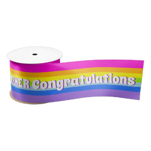 Winner congratulations or custom text rainbow  satin ribbon