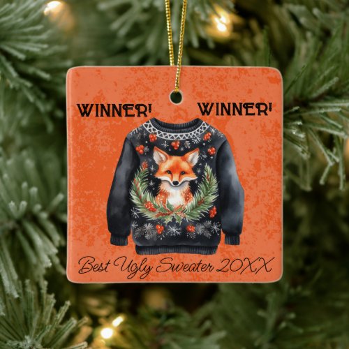 Winner Winner Best Ugly Sweater of 20xx Ceramic Ornament