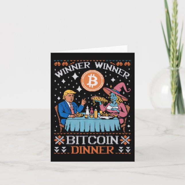 Winner Winner Bitcoin Dinner Ugly Trump Xmas Sweat Card (Front)