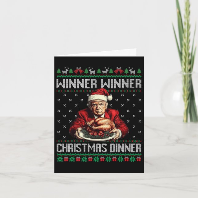 Winner Winner Christmas Dinner Santa Trump Ugly Sw Card (Front)