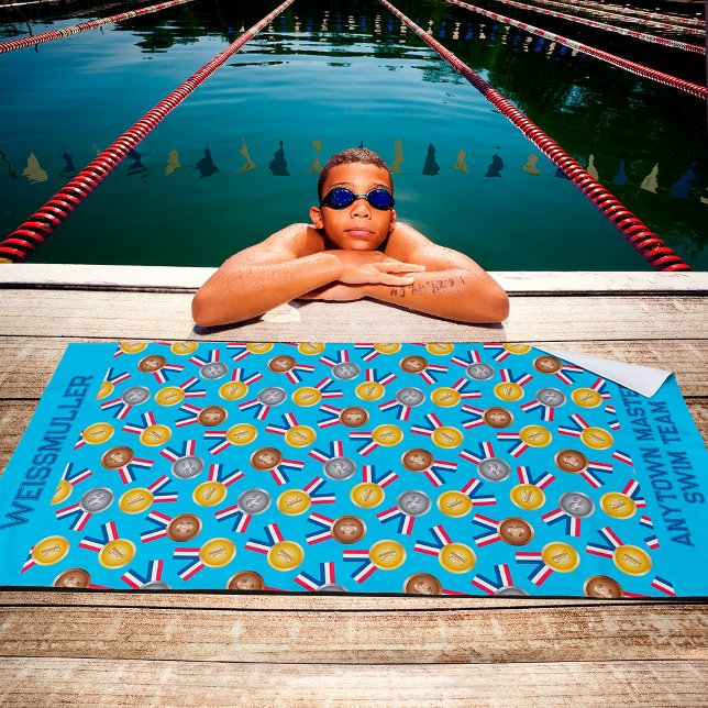 Winners Medals Personalized Swim Team Beach Towel (Creator Uploaded)
