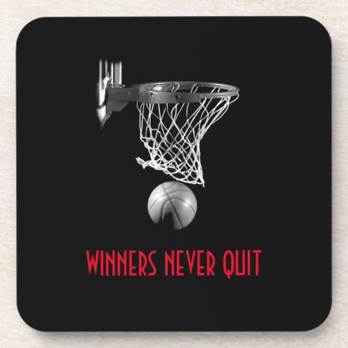 Winners Never Quit Basketball Beverage Coaster