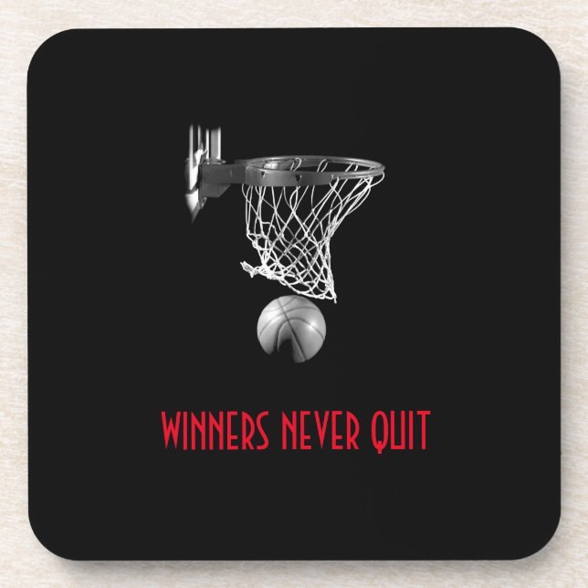 Winners Never Quit Basketball Beverage Coaster (Front)