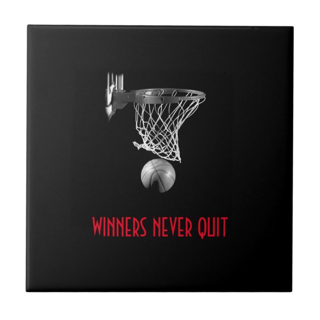 Winners Never Quit Basketball Ceramic Tile (Front)