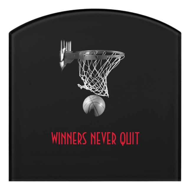Winners Never Quit Basketball Door Sign (Contour Front)