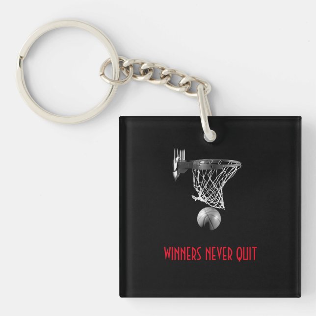 Winners Never Quit Basketball Keychain (Front)