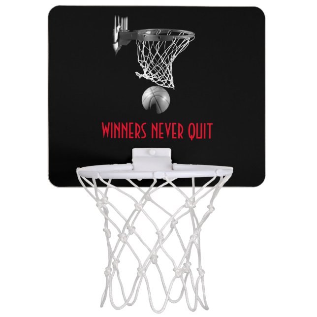 Winners Never Quit Basketball Mini Basketball Hoop (Front)