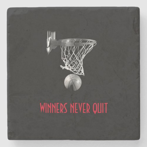 Winners Never Quit Basketball Stone Coaster