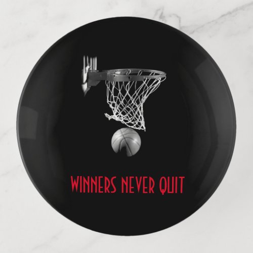 Winners Never Quit Basketball Trinket Tray