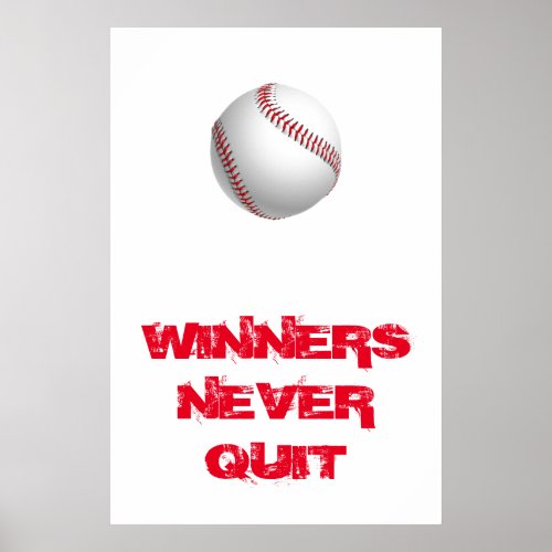 Winners Never Quit Inspirational Baseball Pop Art Poster