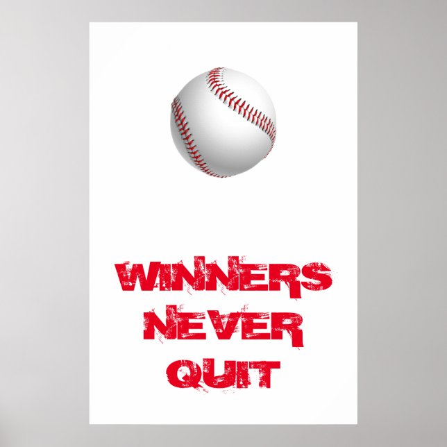 Winners Never Quit Inspirational Baseball Pop Art Poster (Front)