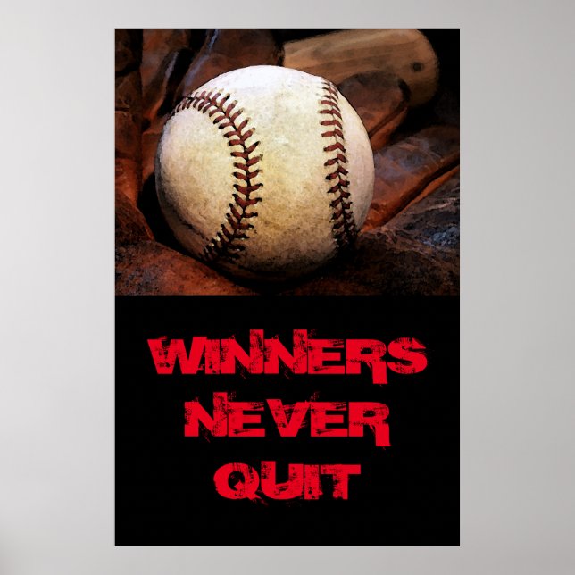 Winners Never Quit Inspirational Baseball Poster (Front)