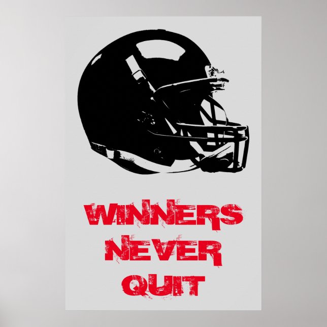 Winners Never Quit Inspirational Pop Art Football Poster (Front)
