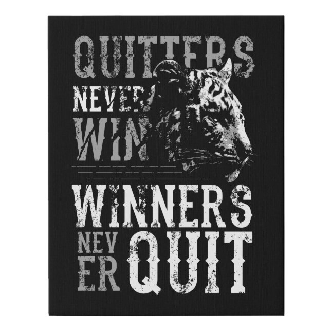 Winners Never Quit Quote Tiger Canvas Art Print (Front)