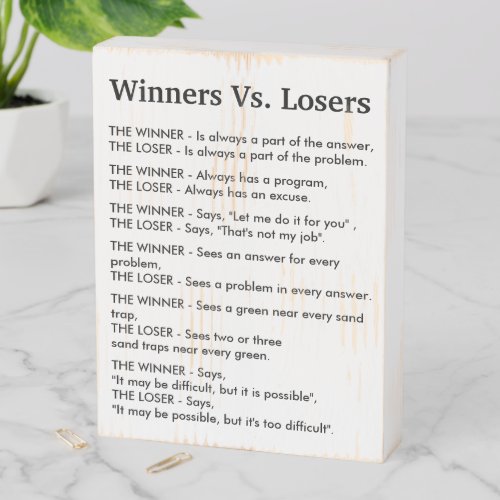 Winners Vs Losers Wooden Box Sign