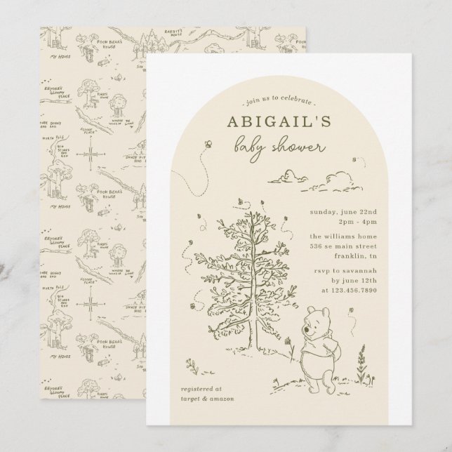 Winnie the Pooh 100 Acre Wood Baby Shower Arch Invitation (Front/Back)