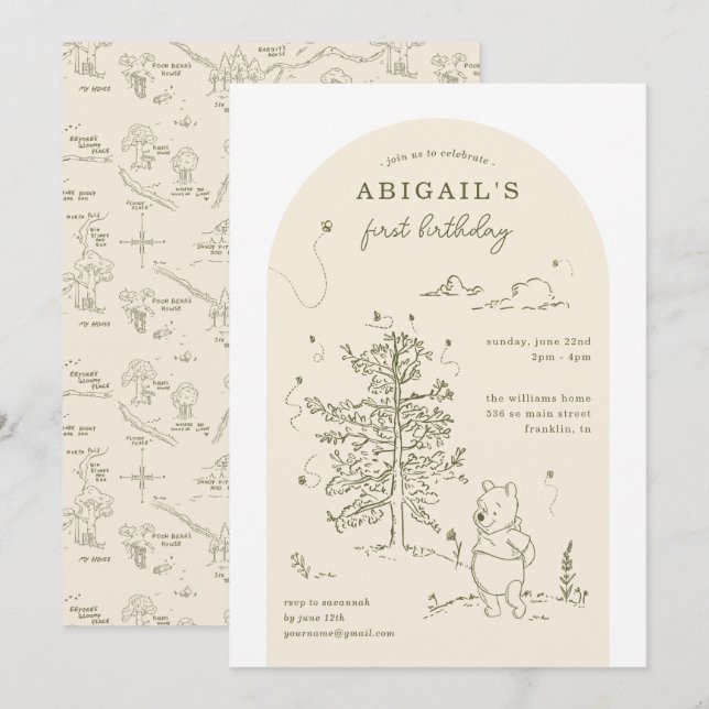 Winnie the Pooh 100 Acre Wood Birthday Arch Invitation (Front/Back)
