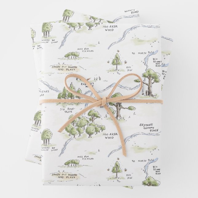 Winnie the Pooh 100 Acre Wood Pattern  Wrapping Paper Sheets (In situ)