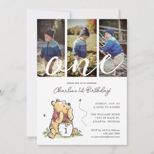 Winnie the Pooh 1st Birthday  Photo Collage Invitation