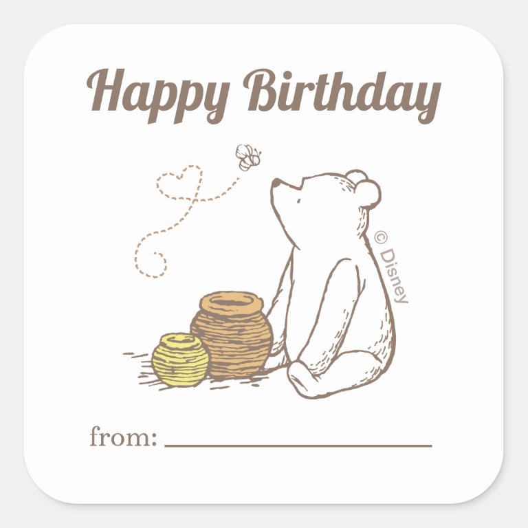 Winnie the Pooh | A Gift From - Birthday Square                    Sticker