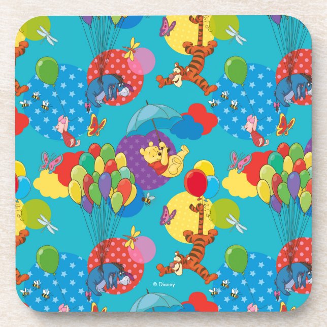 Winnie the Pooh | Among the Balloons Pattern Beverage Coaster (Front)