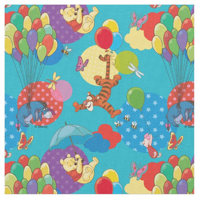 Winnie the Pooh | Among the Balloons Pattern Fabric (Close Up)
