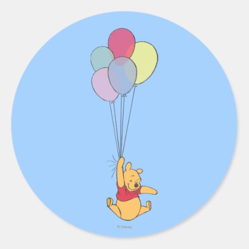 Winnie the Pooh and Balloons Classic Round Sticker