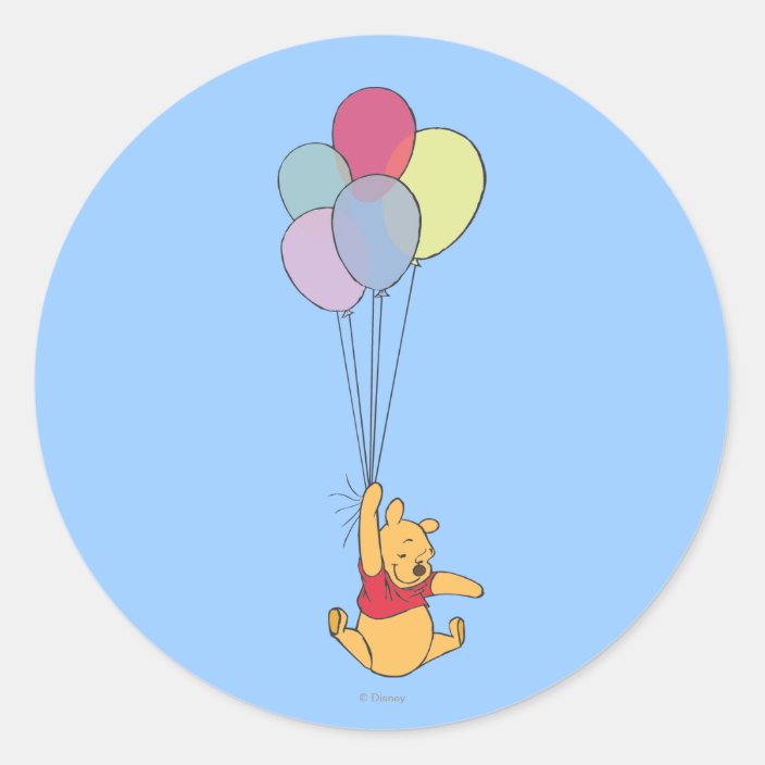 Winnie The Pooh And Balloons Classic Round Sticker 