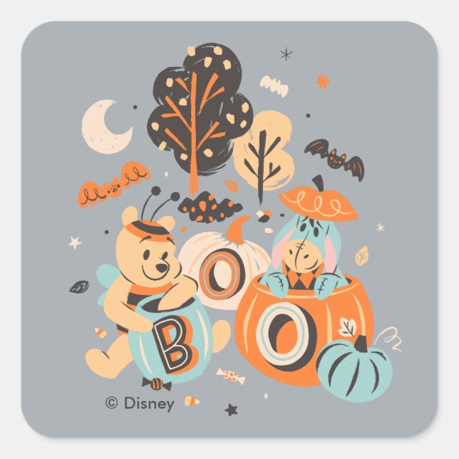 Winnie the Pooh and Eeyore's Halloween Boo! Square Sticker (Front)