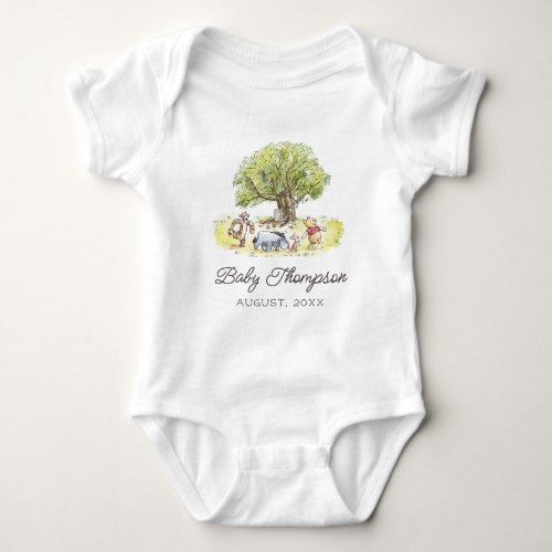 Winnie the Pooh and Pals  Baby Announcement Date Baby Bodysuit