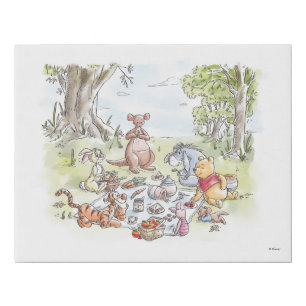 Winnie the Pooh and Pals Picnic Nursery Faux Canvas Print