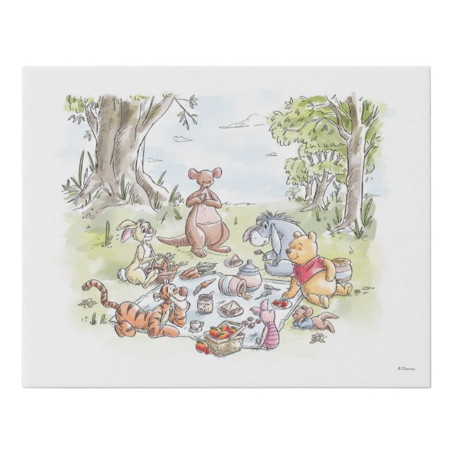 Winnie the Pooh and Pals Picnic Nursery Faux Canvas Print (Front)