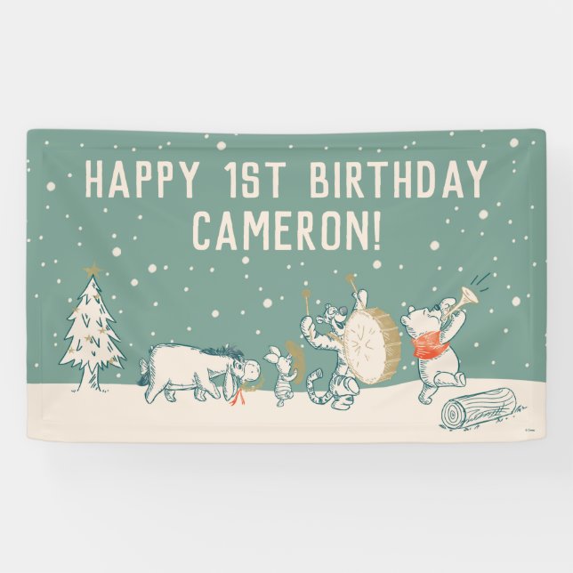 Winnie the Pooh and Pals Winter 1st Birthday Banner (Horizontal)
