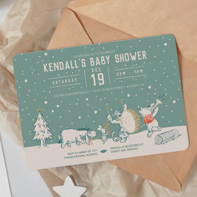 Winnie the Pooh and Pals Winter Baby Shower Invitation (Invitation on envelope)