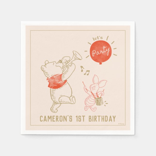 Winnie the Pooh and Piglet Winter 1st Birthday Napkins (Front)